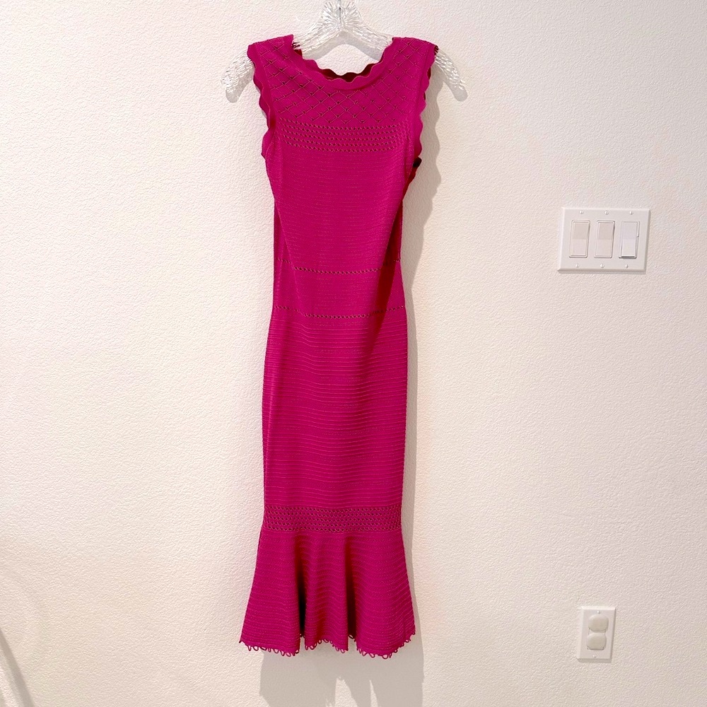 BEBE fuchsia pink fitted ruffle hem dress